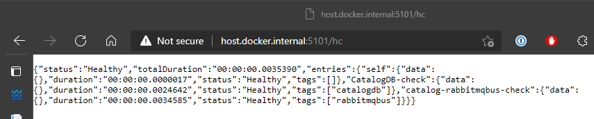 Снимок экрана: ответ в формате JSON, полученный при проверке работоспособности.