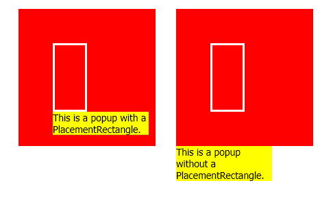 всплывающее окно с и без PlacementRectangle