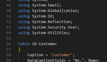 Example of including objects in other namespaces via Using to access in code, here in a Customer table