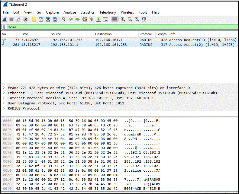 Окно Microsoft Message Analyzer, где отображается отфильтрованный трафик