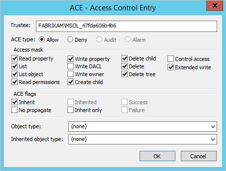 Troubleshoot, verify permissions on container