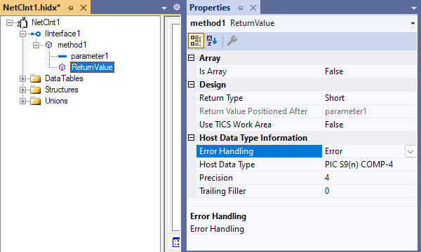 Screenshot shows new return value and properties.