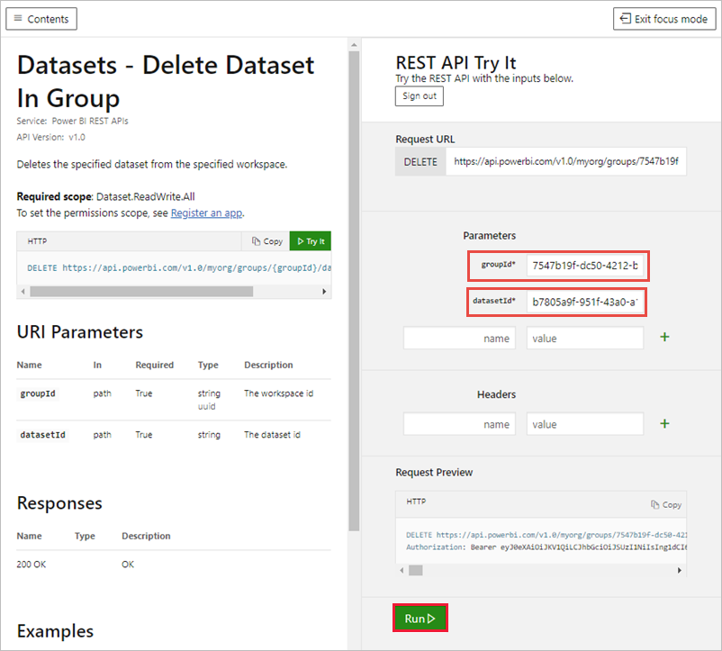 Снимок экрана: пробная версия REST API.