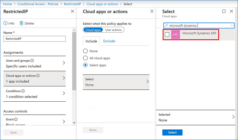 Облачное приложение Microsoft Dynamics ERP с ограничением IP