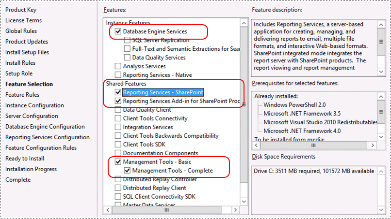 Выбор компонентов SSRS в режиме интеграции с SharePoint