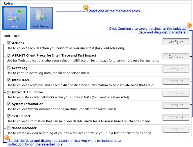 Test settings Data and Diagnostics page