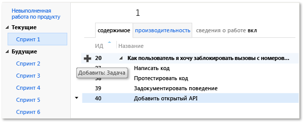 Элемент невыполненной работы по продукту, разбитый на задачи