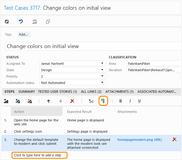 Create test steps for a test case