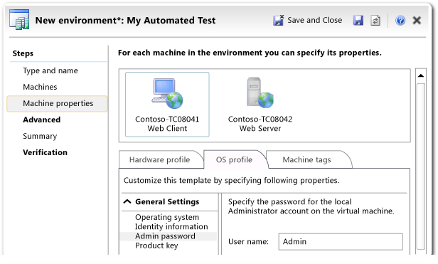 LM Environment Wizard - Machine Properties Page