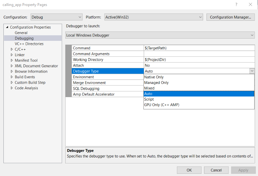 Enable mixed mode debugging in C++