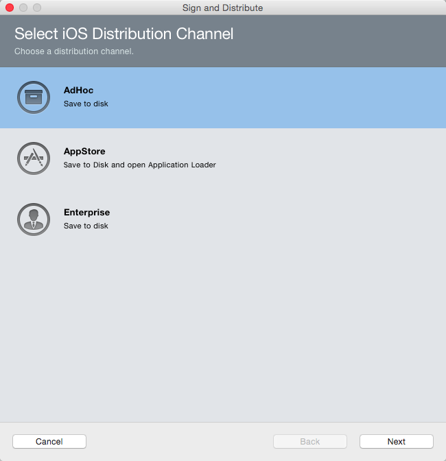 Select the Ad-Hoc or Enterprise In-House distribution