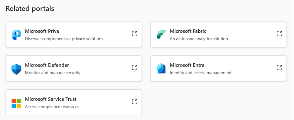 Связанные параметры портала на портале Microsoft Purview.