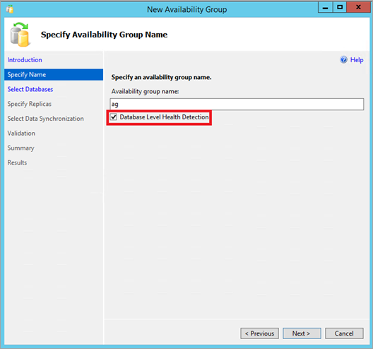 Флажок включения определения работоспособности базы данных для групп AlwaysOn