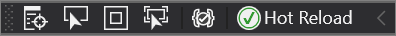 Снимок экрана: панель инструментов XAML Горячая перезагрузка доступна в Visual Studio 2019.