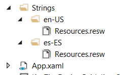 Папки строки ресурсов на английском и испанском языках