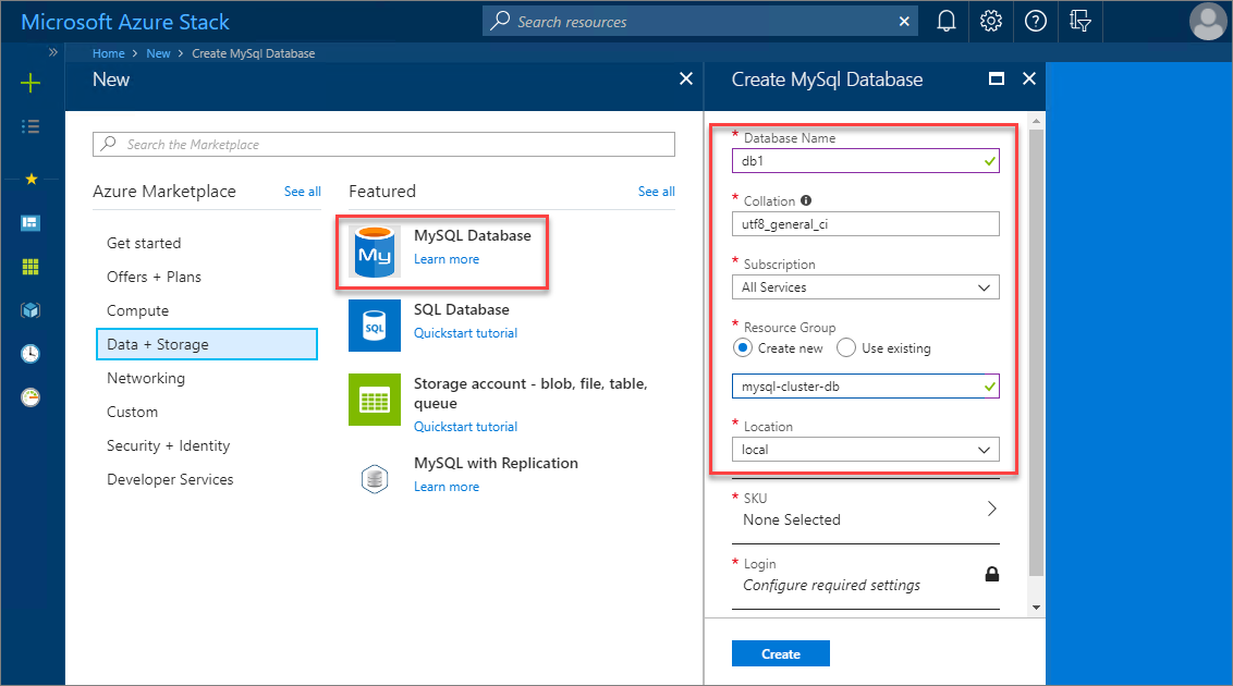 Skapa MySQL-databas i Azure Stack Hub-användarportalen