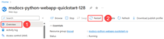 En skärmbild av hur du återställer webbappen i Azure Portal.