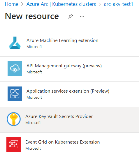 Skärmbild som visar tillägget Azure Key Vault Secrets Provider i Azure Portal.