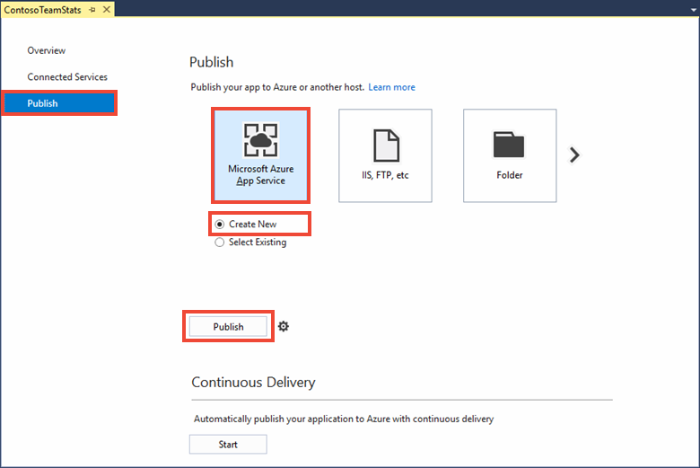 Skärmbild som visar hur du publicerar till App Service.