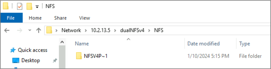Skärmbild av katalogen NFSv4.x i Utforskaren i Windows.