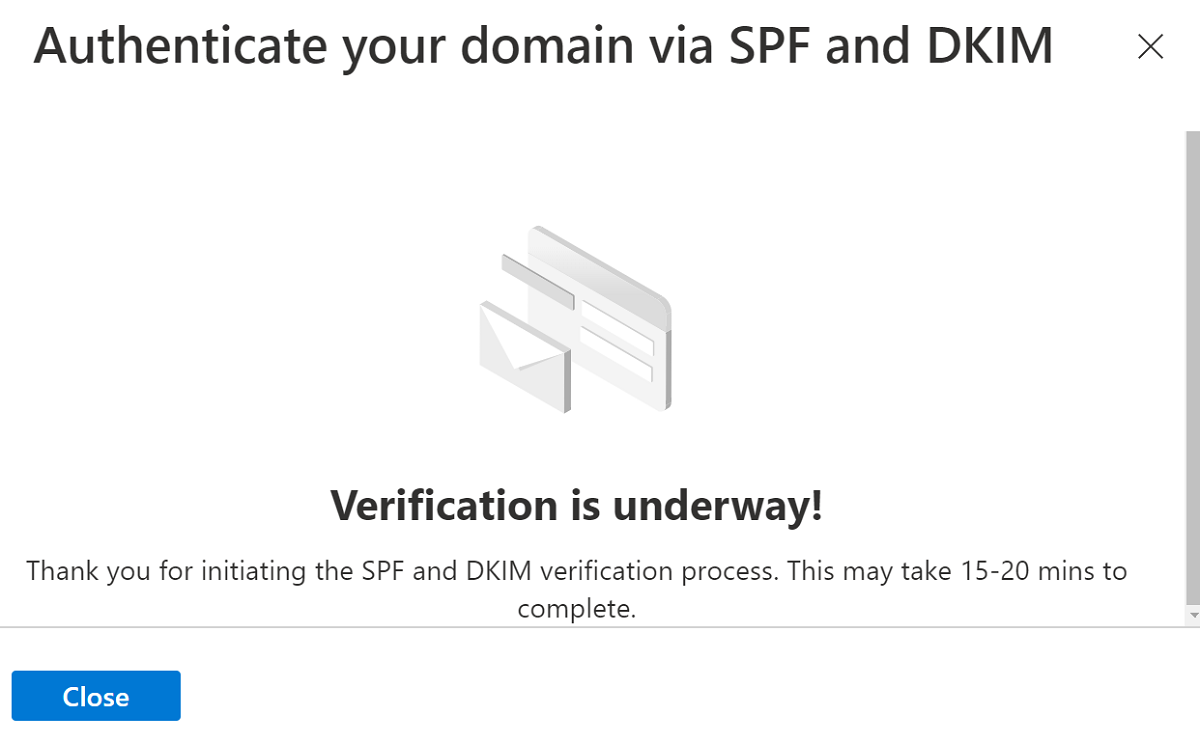 Skärmbild som visar att verifieringen av avsändarautentisering pågår.