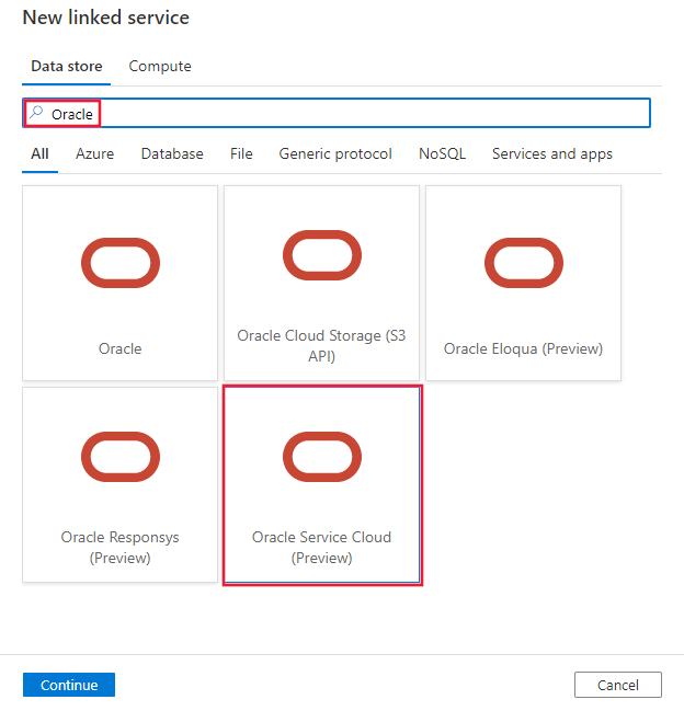 Välj Oracle Service Cloud-anslutningsappen.