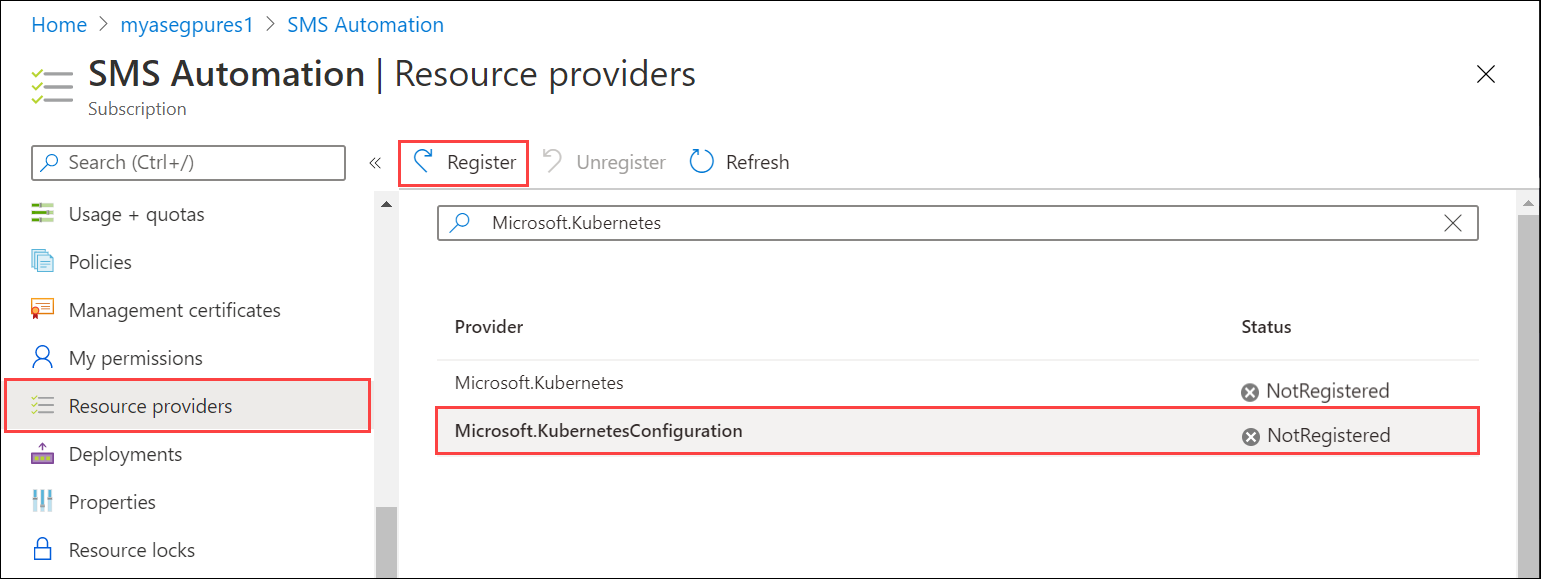 Registrera Kubernetes-resursprovidrar 2