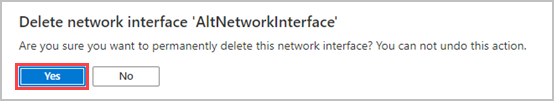 Skärmbild av meddelandet där du uppmanas att bekräfta att du vill ta bort ett valt nätverksgränssnitt.