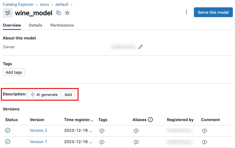 beskrivningsknappar för uc-modell