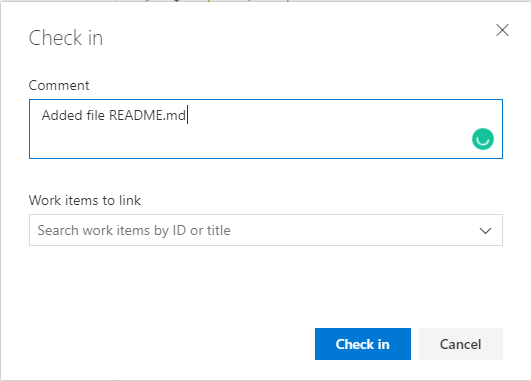 Skärmbild av dialogrutan Checka in README-fil.