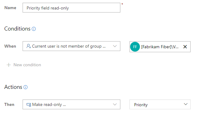 Anpassad regel, Aktuell användare är inte medlem i en grupp, gör fältet Prioritet skrivskyddat