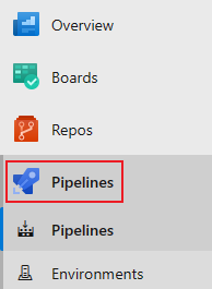Skärmbild som visar menyval för Pipelines.