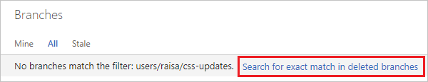 Sök efter exakt matchning i borttagna grenar i Azure DevOps Services/TFS-webbportalen