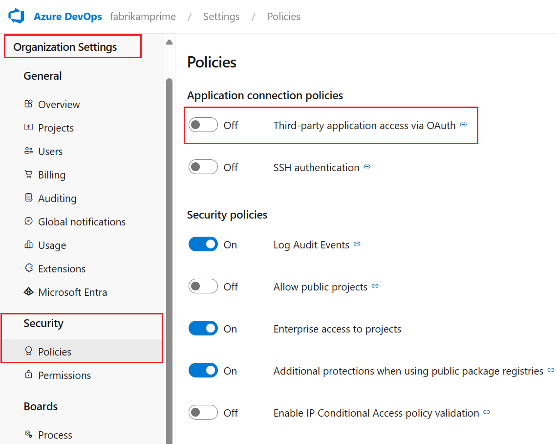 Aktivera programåtkomst från tredje part via OAuth för organisationsinställningen