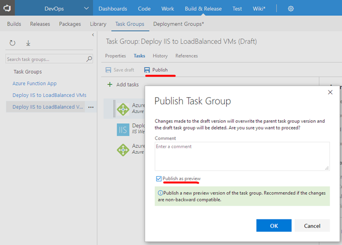 Publish task group as preview