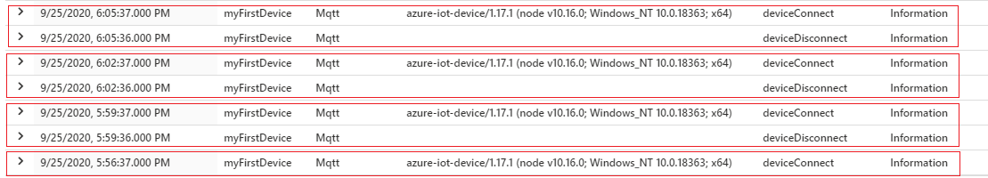 Felbeteende för tokenförnyelse via MQTT i Azure Monitor-loggar med Node SDK.