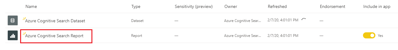 Skärmbild som visar hur du väljer rapporten på datauppdateringssidan.