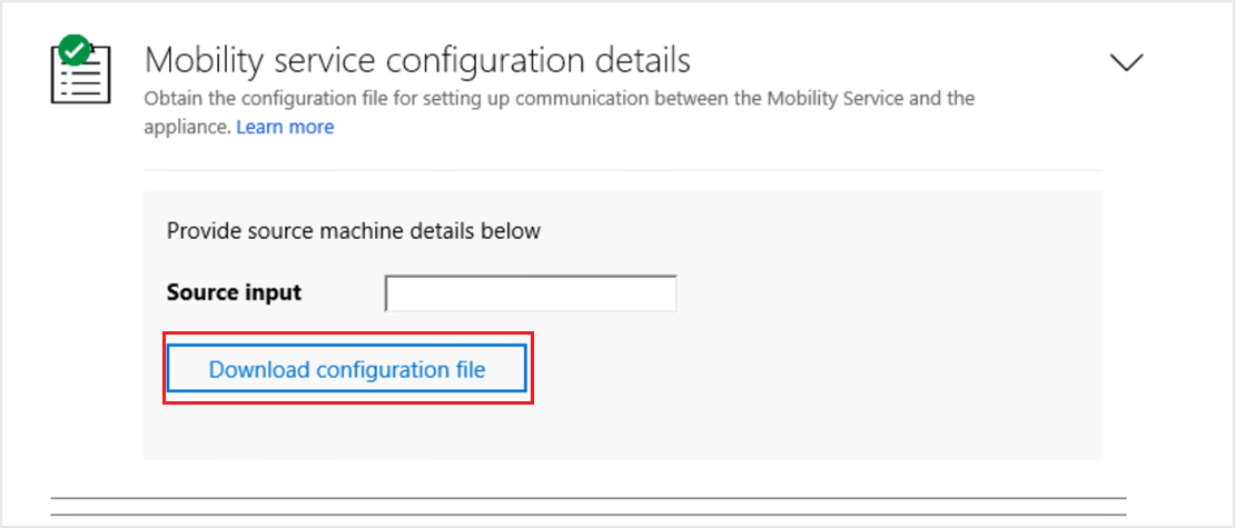 Bild som visar alternativet ladda ned konfigurationsfil för Mobilitetstjänsten