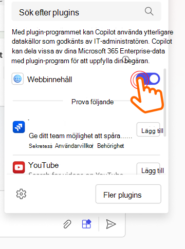 Bild som visar en markör som pekar på plugin-programmet för webbinnehåll aktiverat.