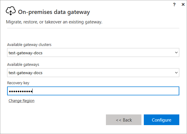 Konfigurera migrering, återställning eller övertagande av en gateway.