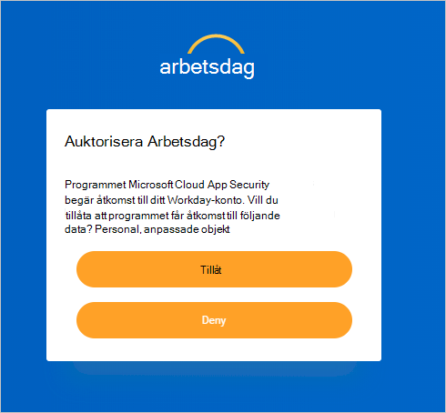 Skärmbild av auktorisering av åtkomst till appen.