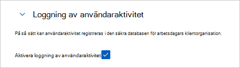 Skärmbild av att tillåta loggning av användaraktivitet.