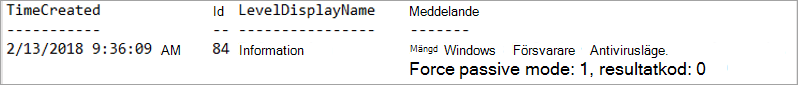 Skärmbild av verifieringsresultatet för passivt läge.