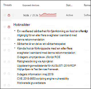 Hotinsikter text som kan visas när du hovrar över ikonen. Den här har flera punkter och länkad text.