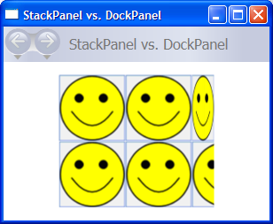 Skärmbild: StackPanel jämfört med DockPanel skärmbild