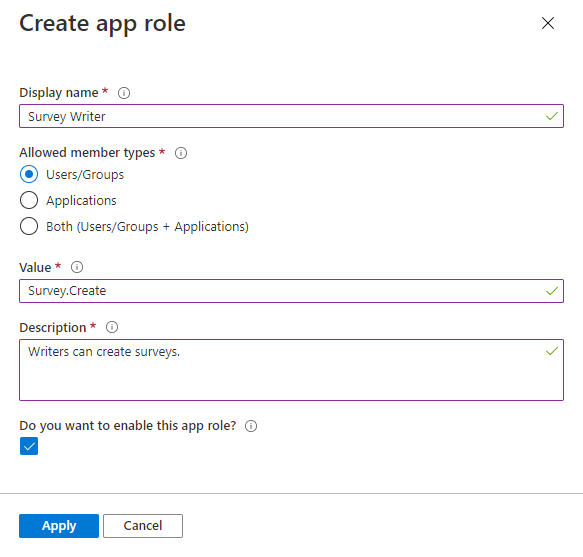 En appregistrerings approller skapar ett sammanhangsfönster i Azure Portal