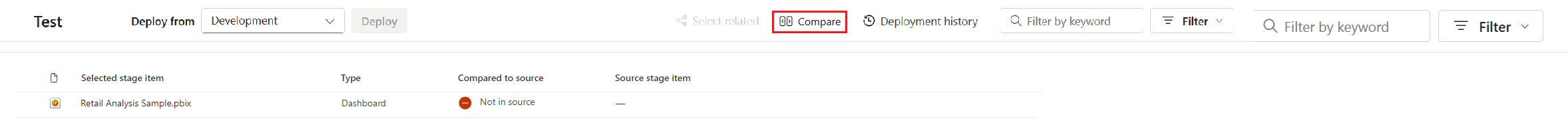 Skärmbild som visar jämförelseknappen i det övre högra hörnet.