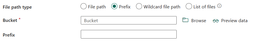 Skärmbild som visar hur du konfigurerar typ av prefixfilsökväg.