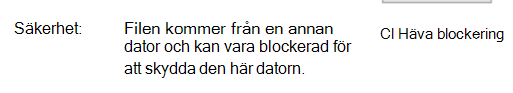 Skärmbild som visar hur du avblockera DLL:er.