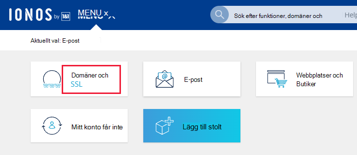 Välj Domäner och SSL.